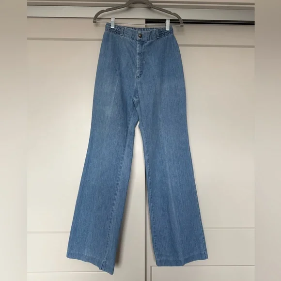 Levi’s 1970s Rare Orange Tab Vintage High Rise Flare Blue Braided Belt Jeans